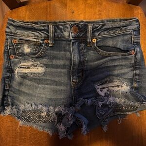 American Eagle Outfitters Blue Distressed Jean Shorts